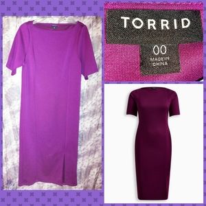 Torrid brand Deep Purple Midi Studio Cupro Bodycon Dress Sz 00|M/L|10